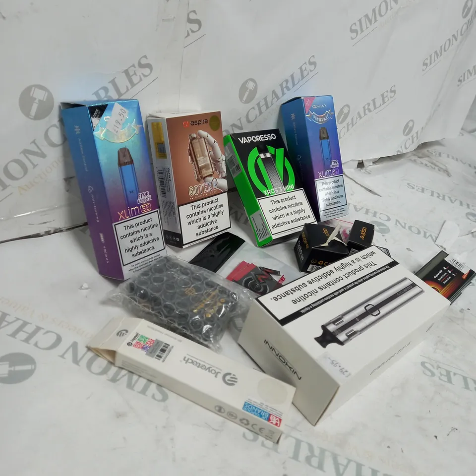 BOX OF APPROXIMATELY 10 ASSORTED E-CIG PRODUCTS TO INCLUDE ASPIRE, OXVA, VAPORESSO ETC