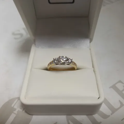 MOISSANITE 9CT GOLD 1 CARAT ROUND BRILLIANT TRILOGY RING WITH STONE SET SHOULDERS SIZE N