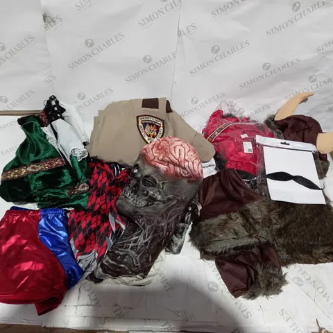 LOT OF ASSORTED FANCY DRESS COSTUMES, MASKS AND COSTUME ACCESSORIES