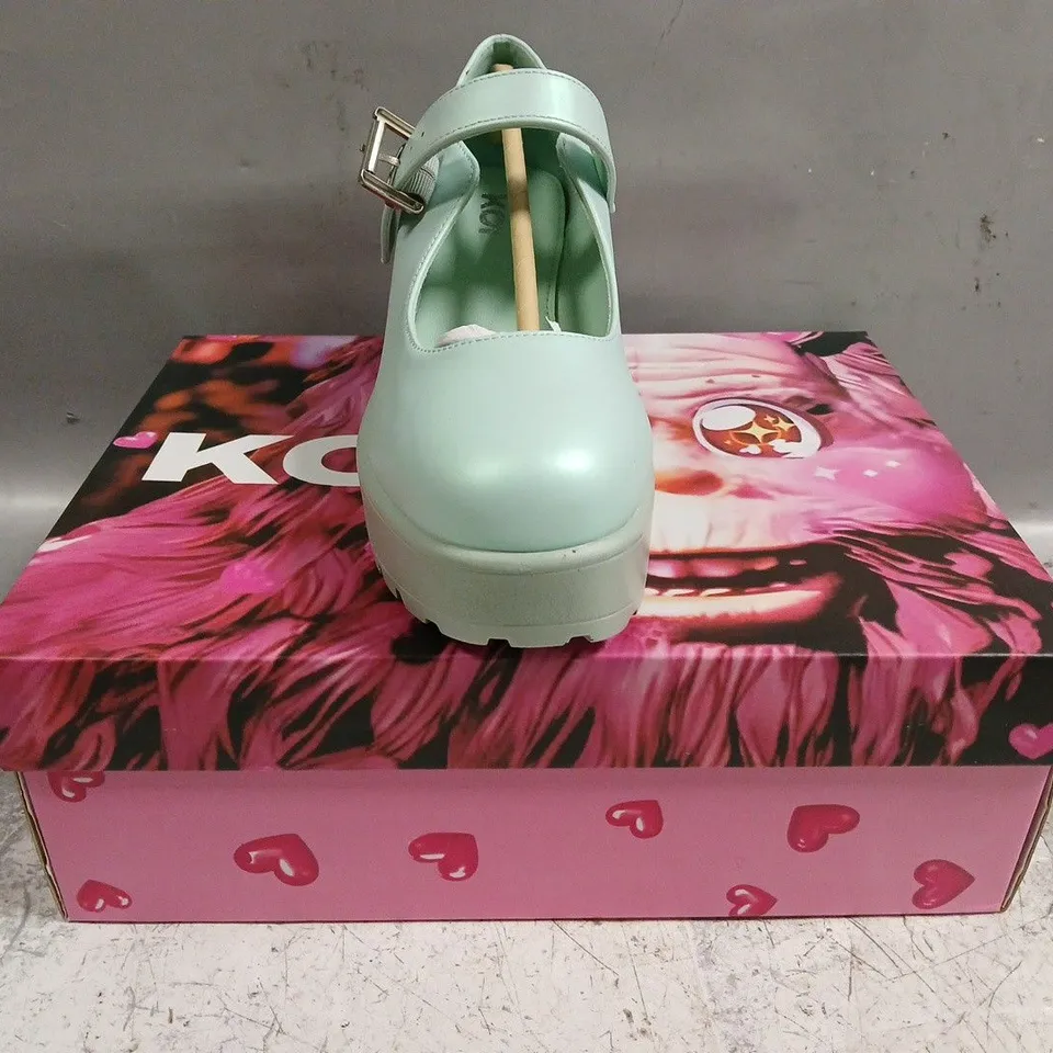BOXED PAIR OF KOI TIRA PEARL MARY JANES SKY JEWEL EDITION IN BLUE SIZE UK 4
