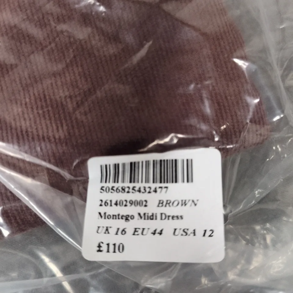 NOBODY'S CHILD MONTEGO MIDI DRESS – BROWN, UK 16