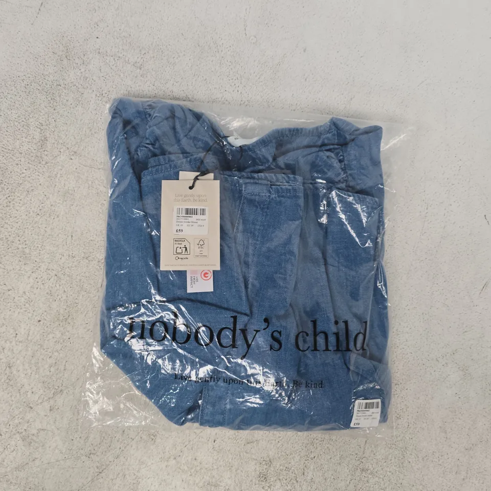 BAGGED NOBODY'S CHILD DENIM BROOKE BLOUSE IN MID WASH BLUE SIZE UK 10