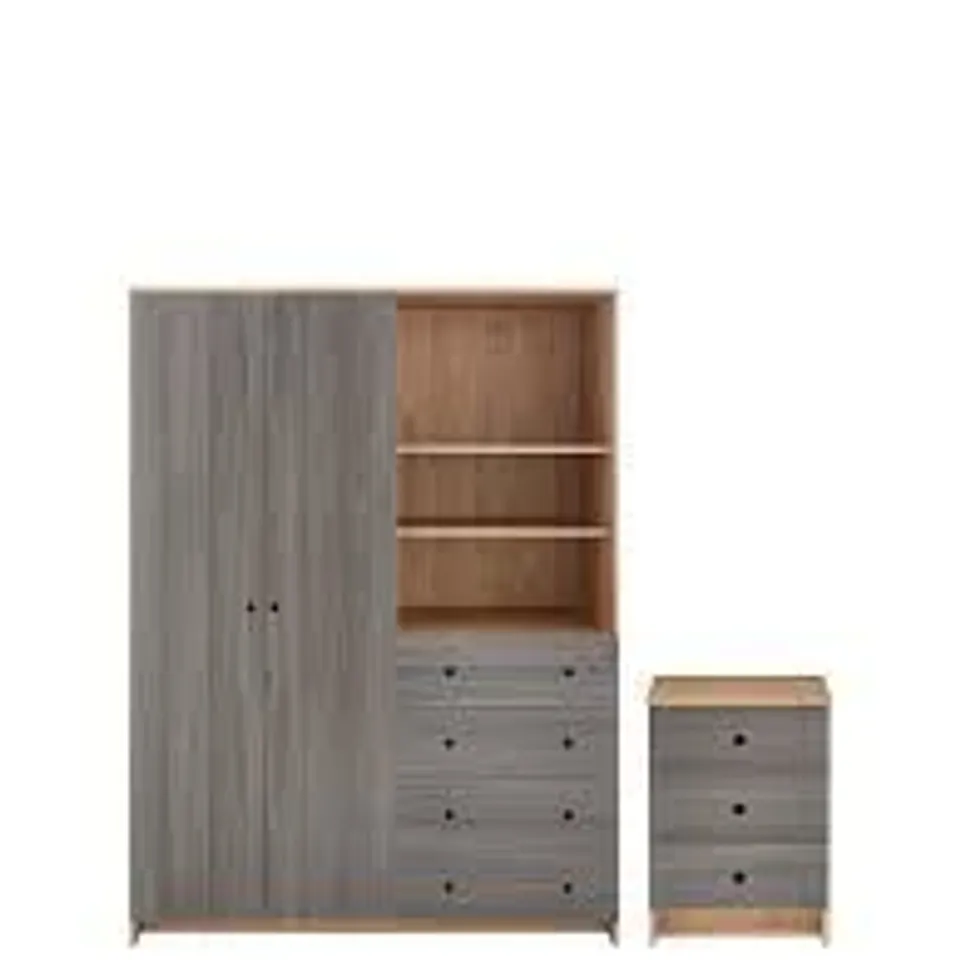 BOXED GRADE 1 SIENA 2 PIECE BEDROOM PACKAGE OAK/GREY (4 BOXES)