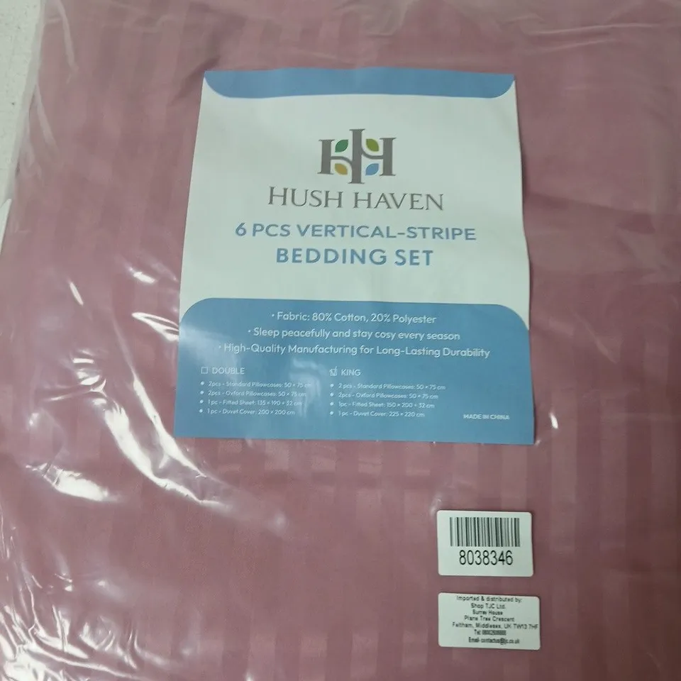 HUSH HAVEN 6-PIECE VERTICAL-STRIPE BEDDING SET, PINK KING SIZE