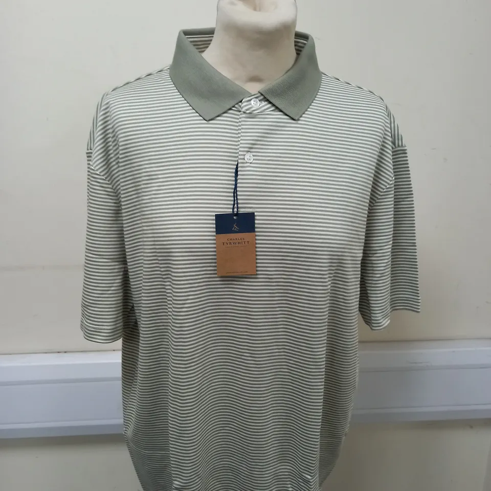 CHARLES TYRWHITT FINE STRIPE SHORT SLEEVE JERSEY POLO SIZE L