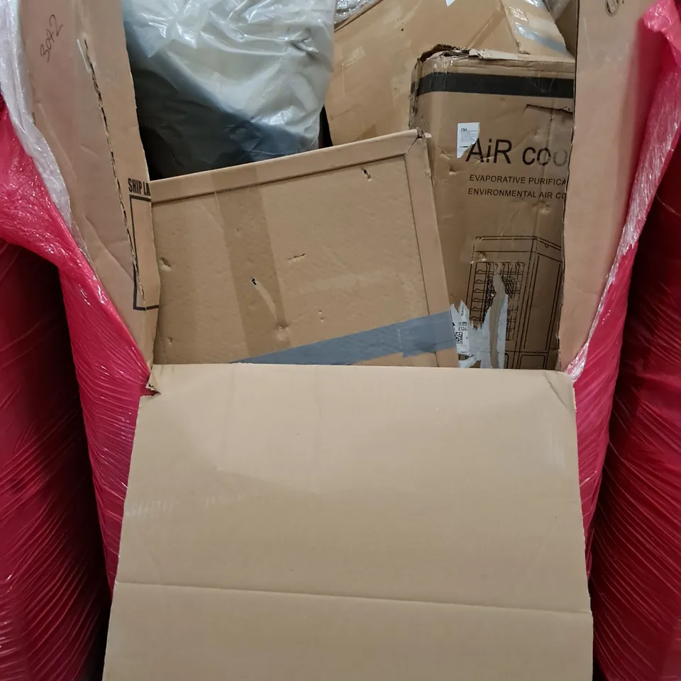 PALLET OF ASSORTED HOUSEHOLD ITEMS TO INCLUDE AIR FRYER, RHINOSPORT PULL UP BAR AND RETRACTABLE GATE