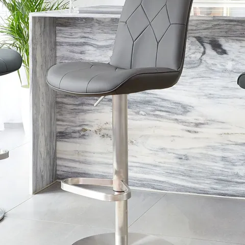 BOXED DANETTI LUMOS DARK GREY FAUX LEATHER STAINLESS STEEL GAS LIFT BAR STOOL
