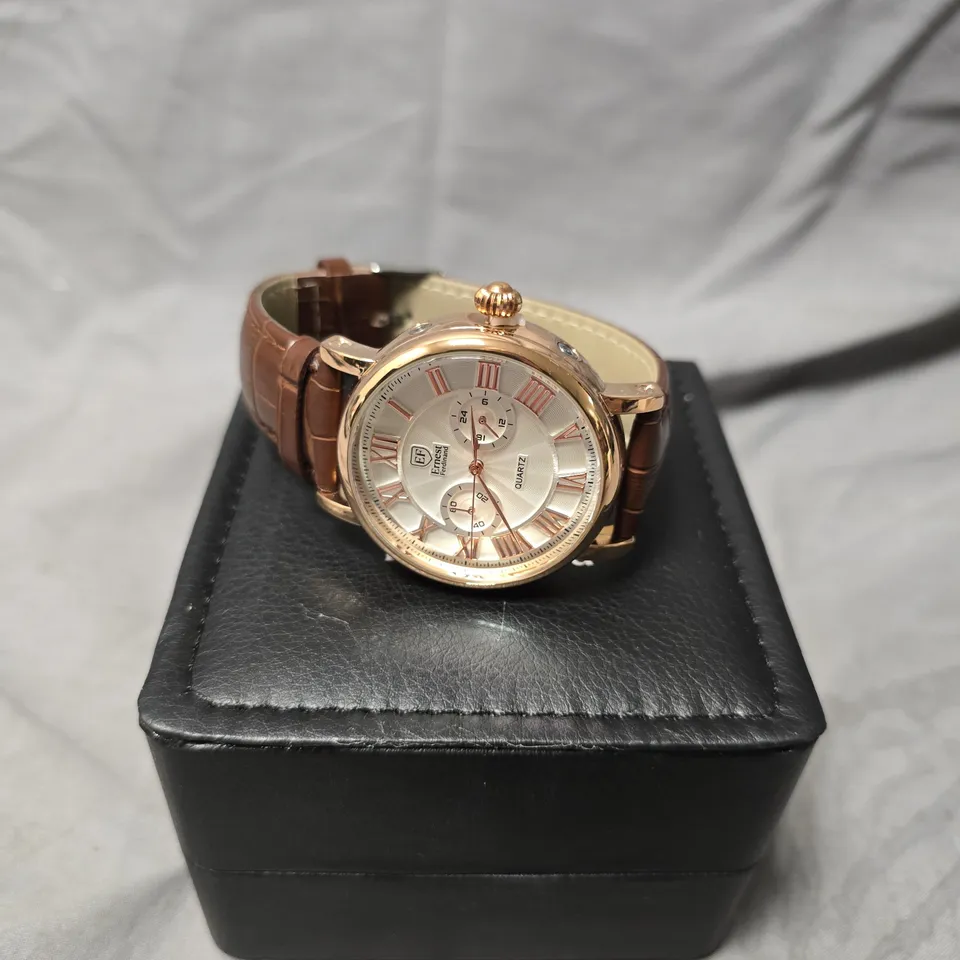 MENS ERNEST FERDINAND WATCH – SUB DIALS – LEATHER STRAP – GIFT BOX