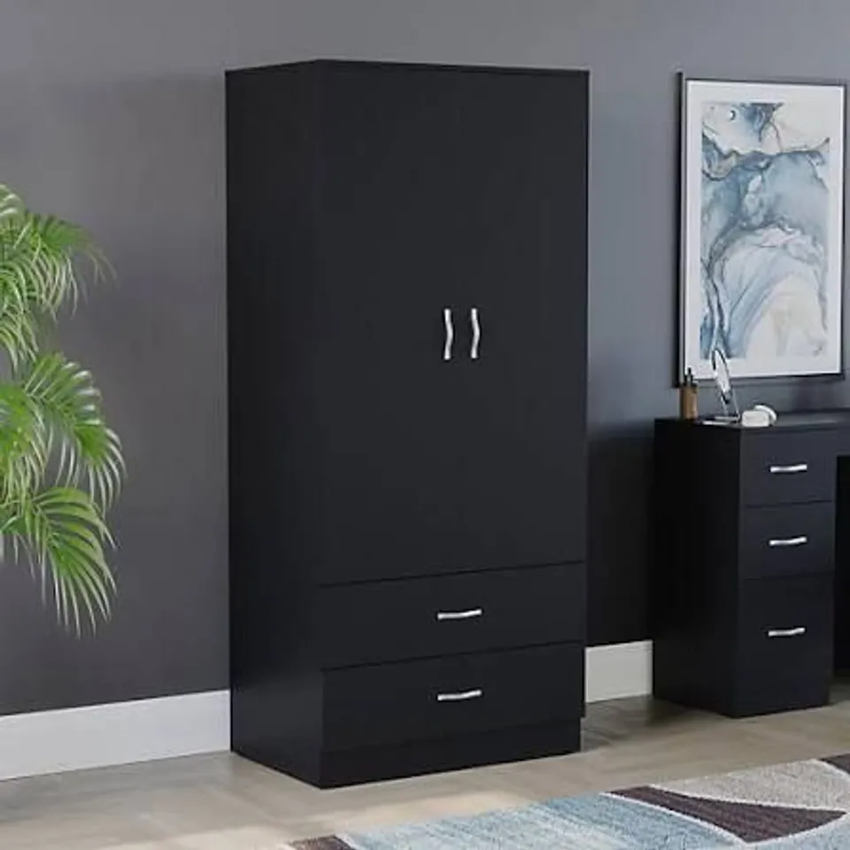 BOXED VIDA DESIGNS RIANO 2 DOOR 2 DRAWER WARDROBE - BLACK (2 BOX)