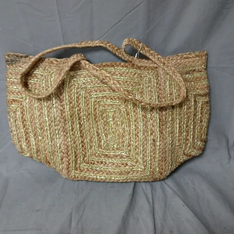 ACCESSORIZE LONDON WOVEN STRAW BAG WITH METALLIC GOLD TRIM