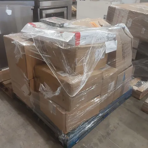 PALLET CONTAINING A LARGE QUANTITY OF ASSORTED ITEMS INCLUDING: WALL HUNG MINIMALIST COMPACT UNIT, CATERLITE HOB, CURTAIN TRACK ECT