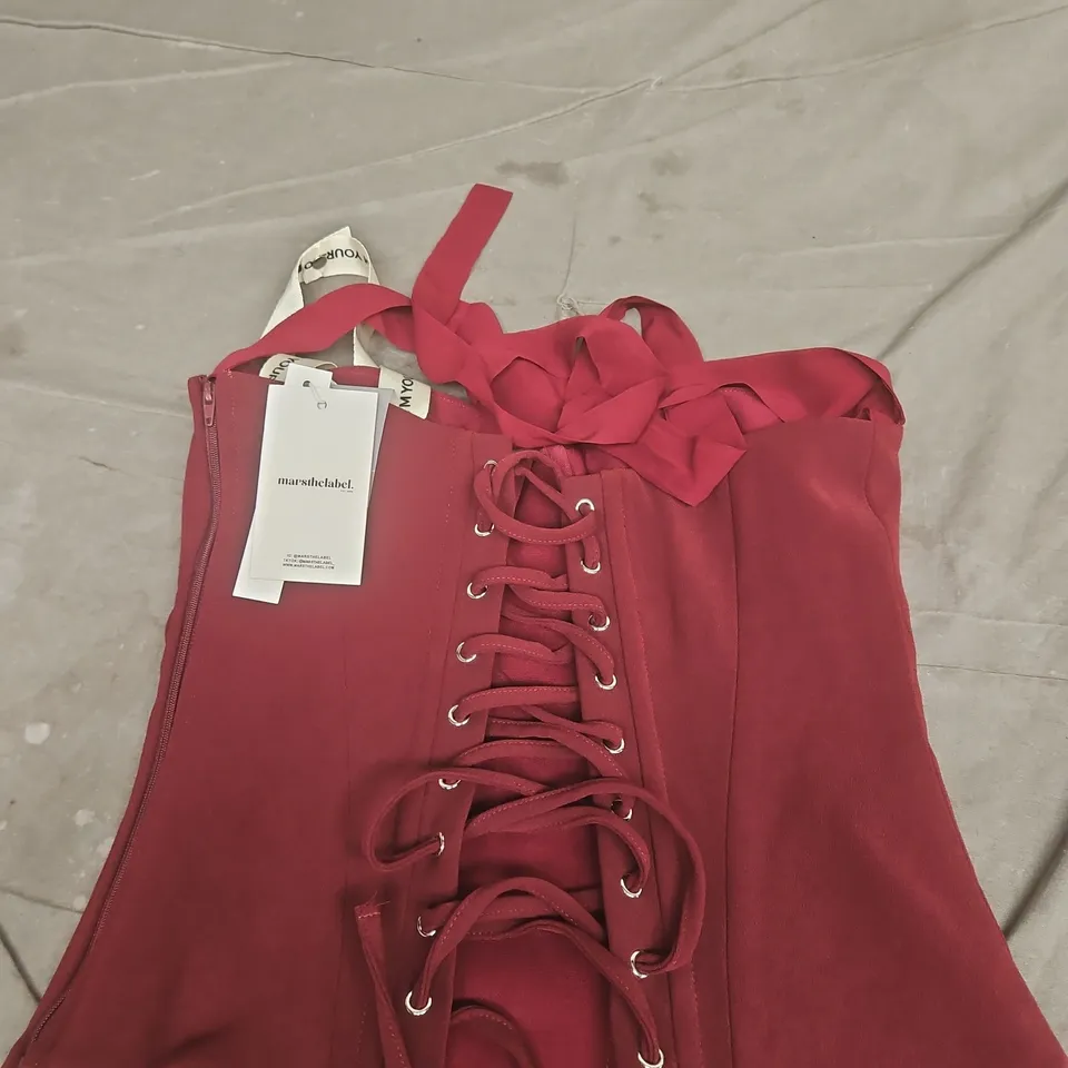 MARS THE LABEL RED CORSET-STYLE LACE-UP BUSTIER TOP, UK 8 