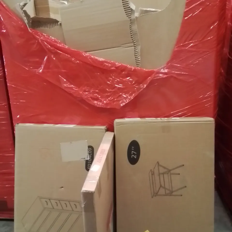 PALLET OF ASSORTED HOUSEHOLD GOODS AND PRODUCTS TO INCLUDE;TABLE,SET OF DRAWERS,PICTURE FRAME
