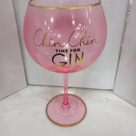 PALLET OF APPROXIMATELY 12 BOXES OF 24 BRAND NEW PINK 'CHIN CHIN TIME FOR GIN' GLASSES(APPROXIMATELY 288 GLASSES IN TOTAL)