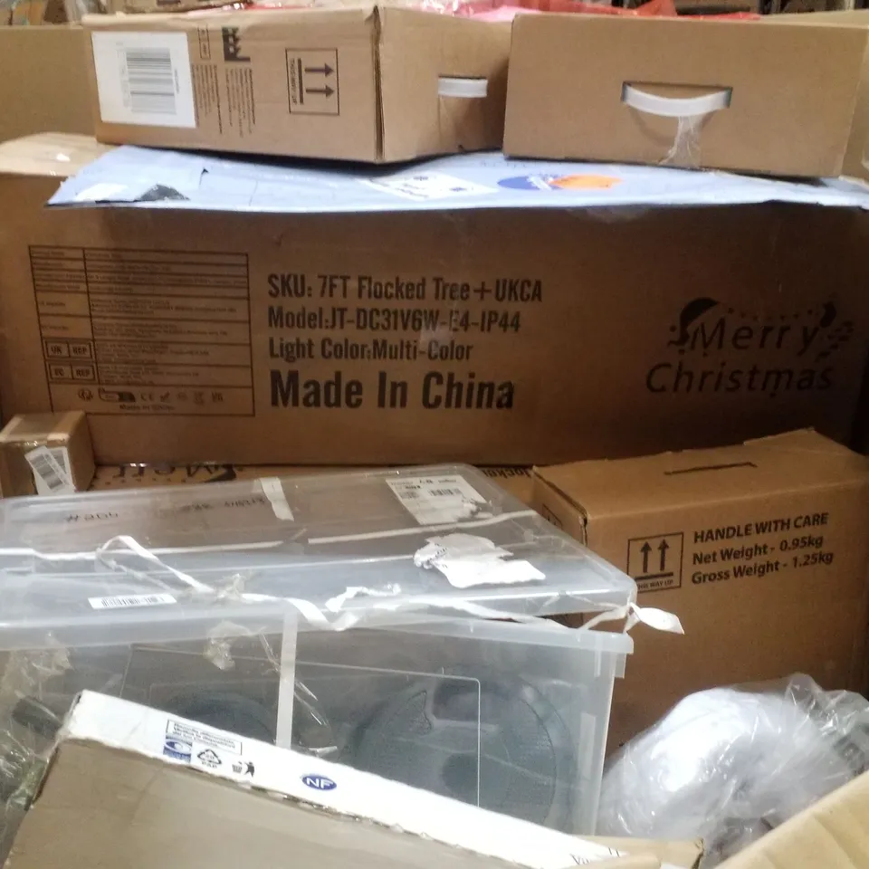 PALLET CONTAINING ASSORTED PRODUCTS INCLUDING SMART BATHROOM MIRROR, KIDS ACTIVITY SET, WOK PAN, WATER BOTTLE & 7FT FLOCKED CHRISTMAS TREE