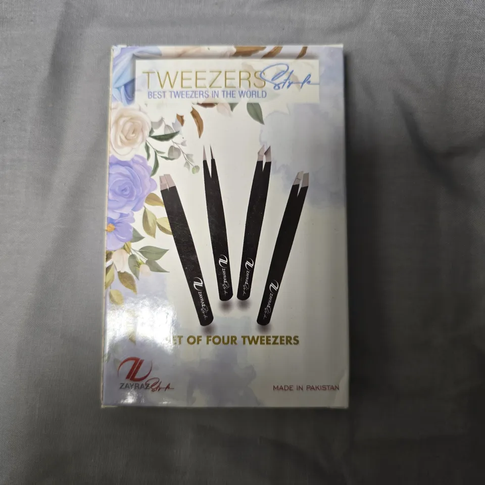 ZAYRA STYLE SET OF FOUR TWEEZERS WITH LEATHER POUCH- APPROXIMATELY 24 PCS 