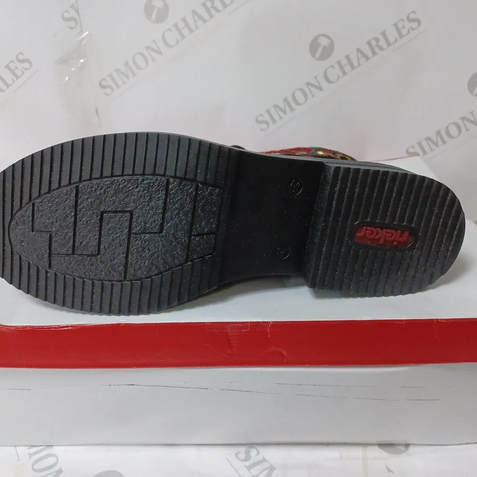 BOXED PAIR OF RIEKER LACE UP BOOTS IN MULTI FLORAL UK SIZE 7.5