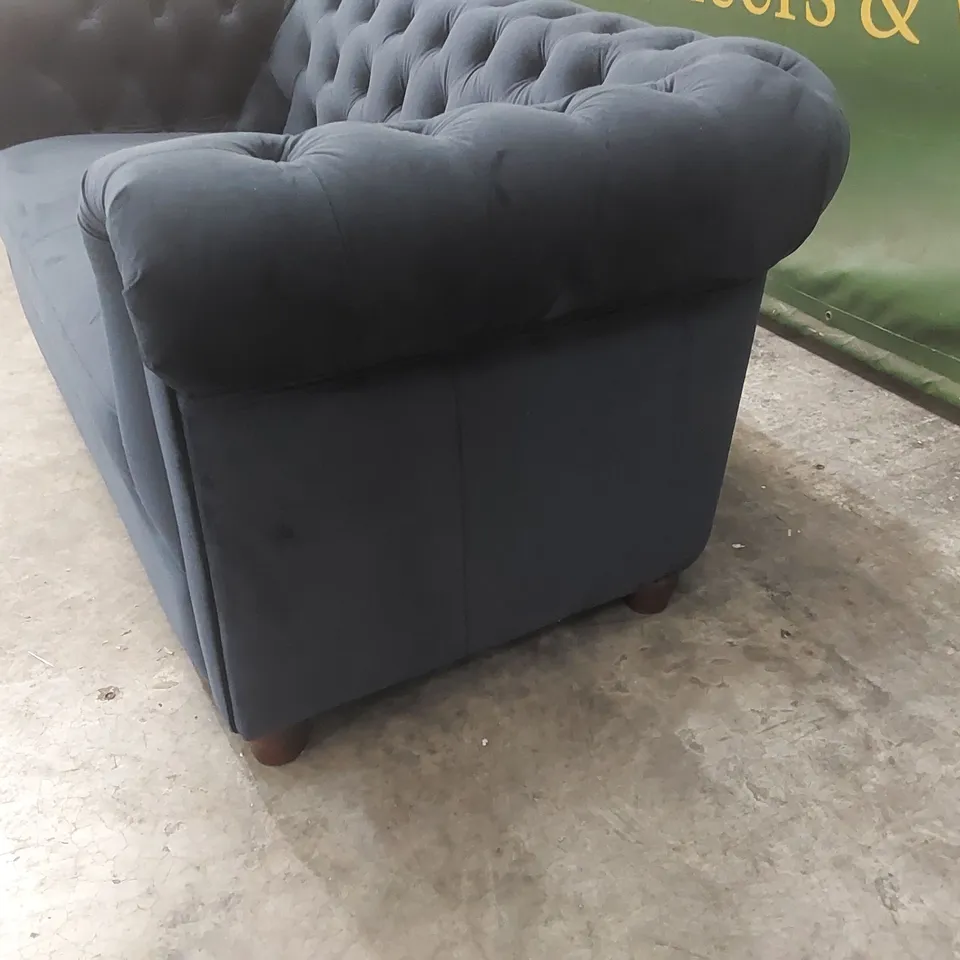 QUALITY DESIGNER CHESTER 3 SEATER VELVET SOFA - NAVY
