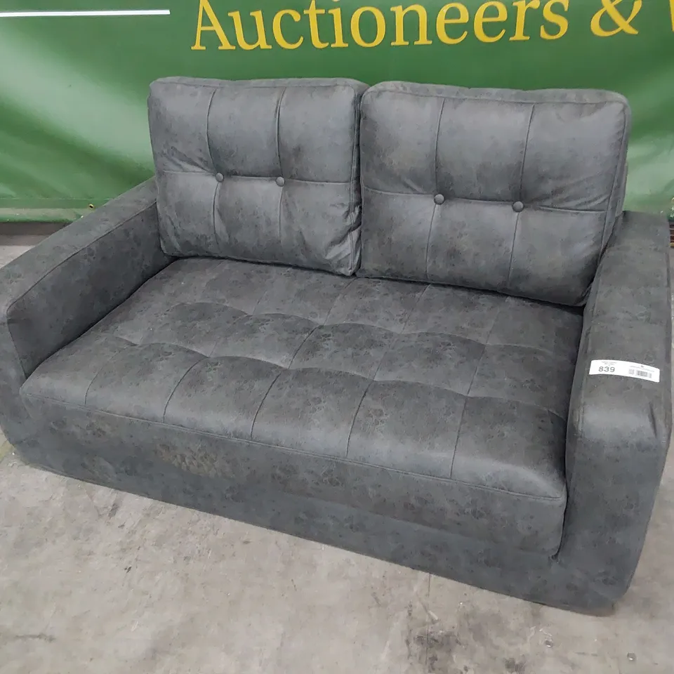 DESIGNER TWO SEATER SOFA GREY FAUX LEATHER 