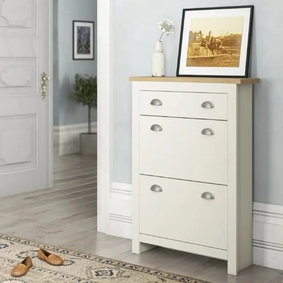 BOXED LANCASTER 2 DOOR 1 DRAWER SHOE CABINET 