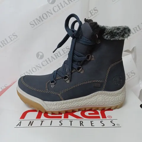BOXED RIEKER WATER RESISTANT HIKER BOOTS, NAVY - SIZE 3.5