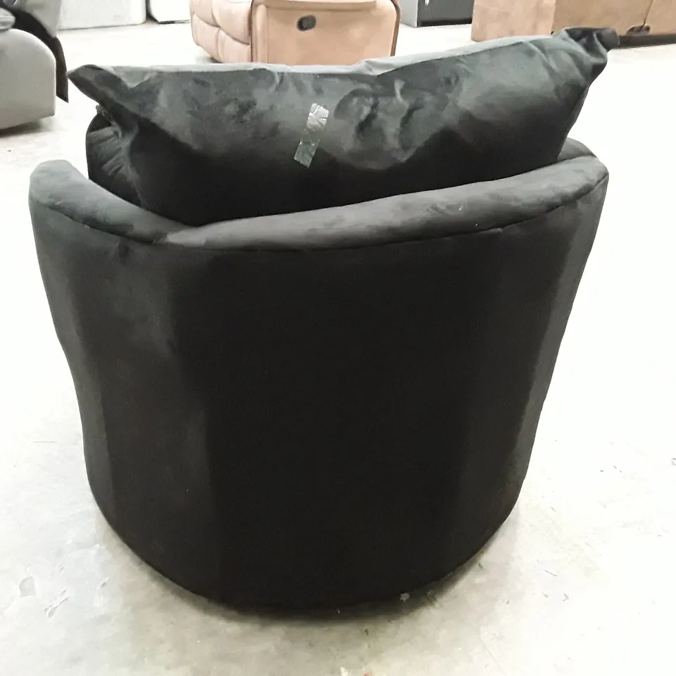 QUALITY DESIGNER SWIVEL ARMCHAIR - BLACK VELVET 