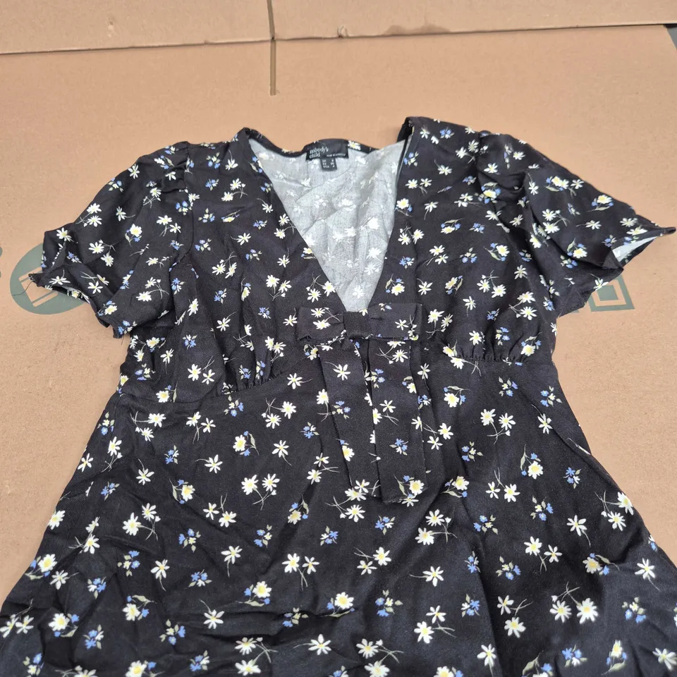 NOBODY'S CHILD FLORAL PRINT DRESS, NAVY WITH DAISY PATTERN, UK 8