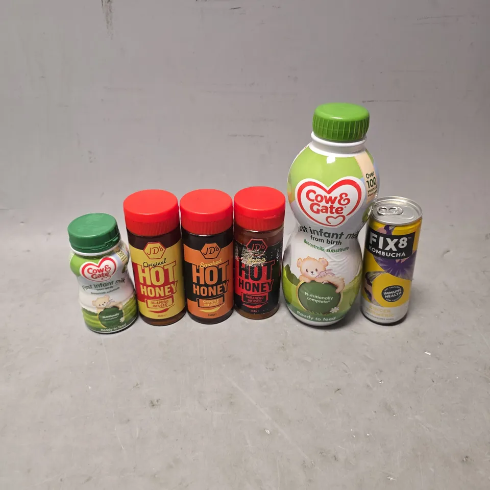 APPROXIMATELY 8 ASSORTED FOOD & DRINK ITEMS TO INCLUDE - COW & GATE FIRST INFANT MILK , HOT HONEY , FIX 8 