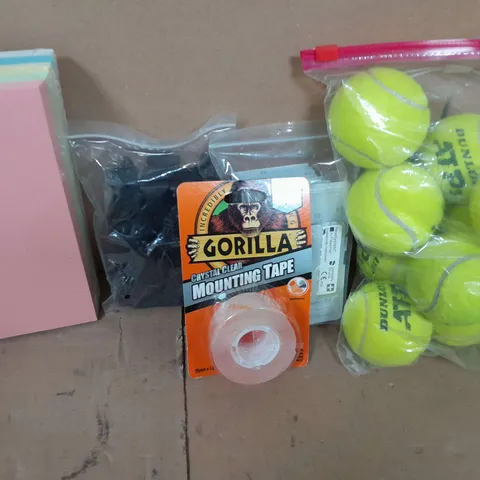 APPROXIMATELY 20 ASSORTED HOUSEHOLD ITEMS TOO INCLUDE TENNIS BALLS - GORILLA GLUE - ETC