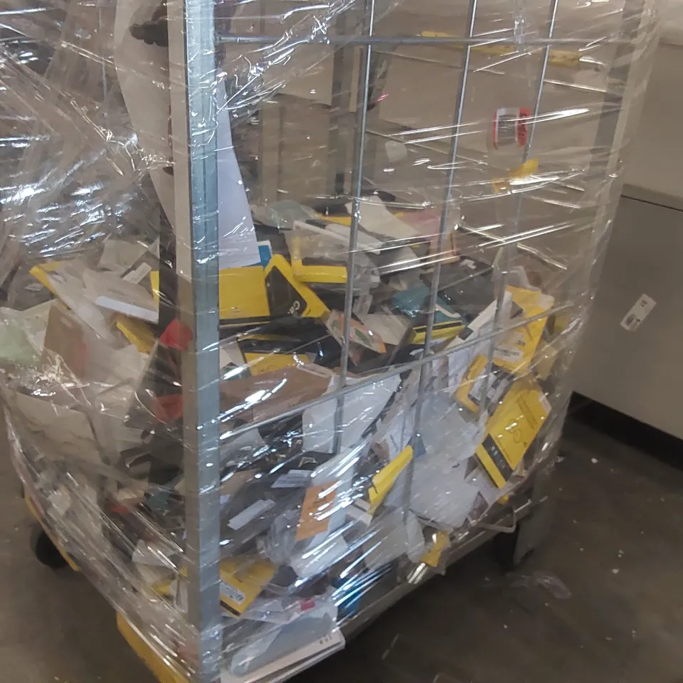 CAGE CONTAINING A VERY LARGE QUANTITY OF ASSORTED PHONE CASES AND SCREEN PROTECTORS // CAGE NOT INCLUDED