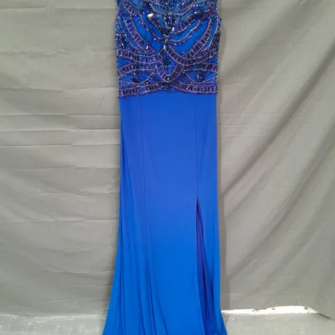 EMBELLISHED BLUE SLEEVELESS OCCASIONAL DRESS - 6
