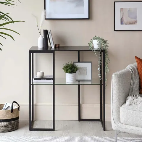 BOXED DANETTI GEORGIA BLACK MARBLED CERAMIC SMALL CONSOLE TABLE (1 BOX)