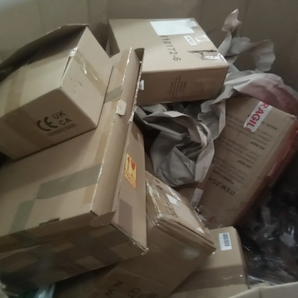 PALLET OF ASSORTED ITEMS INCLUDING STEERING WHEEL LOCK, ALLOY LASER SWORD, SMART BODY FAT SCALE, MUJIUSHI TOILET SEAT, SUPREME SEAT REJUENATUIN, CEILING LIGHT 