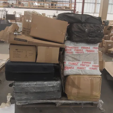 PALLET CONTAINING A LARGE QUANTITY OF ASSORTED ITEMS INCLUDING: SUITCASE, LIGHTS, SACK TRUCK ECT
