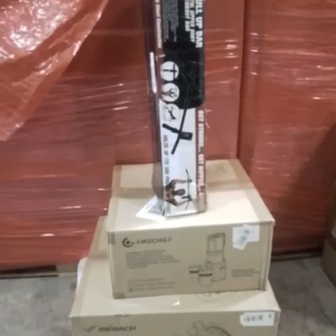 PALLET OF ASSORTED HOUSEHOLD GOODS AND PRODUCTS TO INCLUDE;PULL UP BAR,ELECTRIC ELLIPTICAL TRAINERS,SLOW JUICER