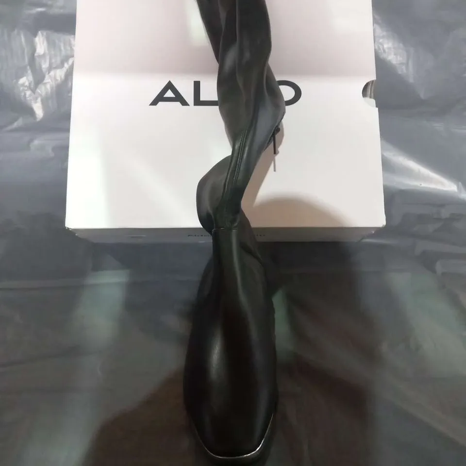 BOXED ALDO BLACK SYNTHETIC HIGH LEG BOOTS SIZE 3