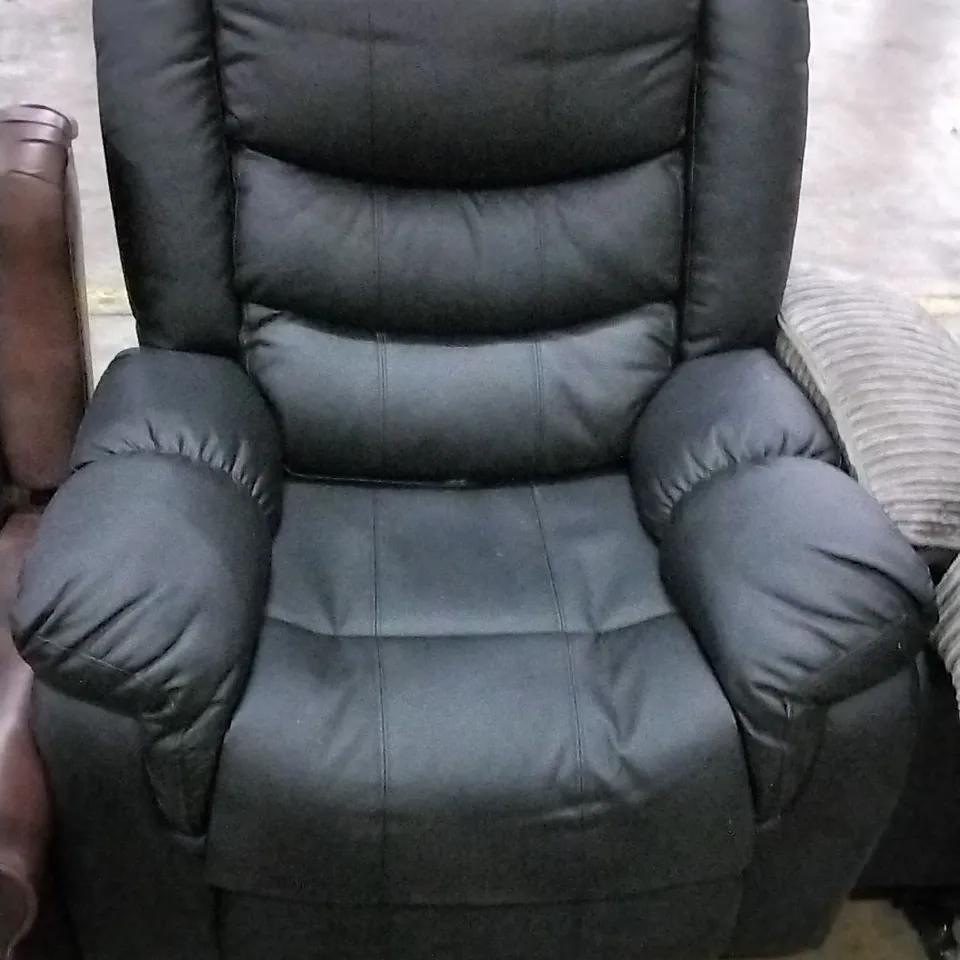 DESIGNER BLACK FAUX LEATHER RECLINING ARM CHAIR