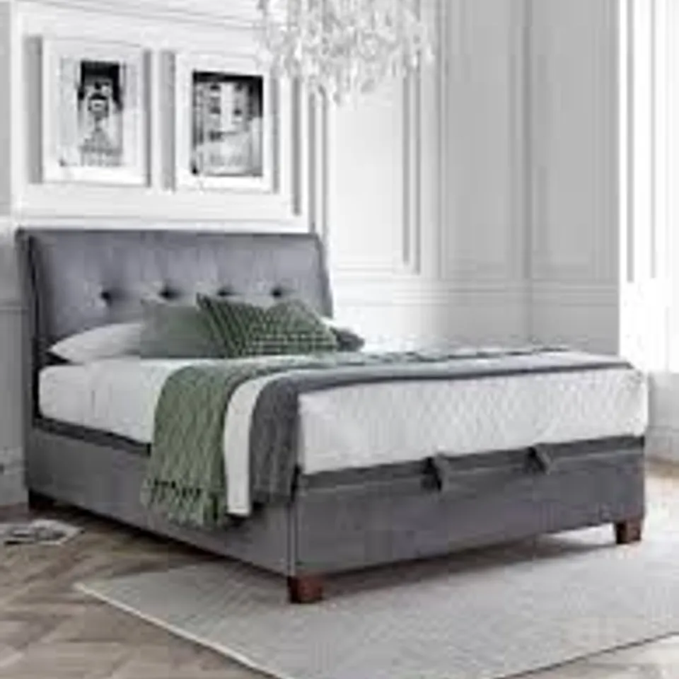 BOXED CORNWALL DOUBLE BED FRAME - GREY (3 BOXES)