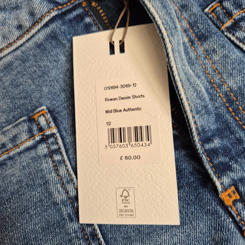 HUSH ROWAN DENIM SHORTS – MID BLUE, UK 12