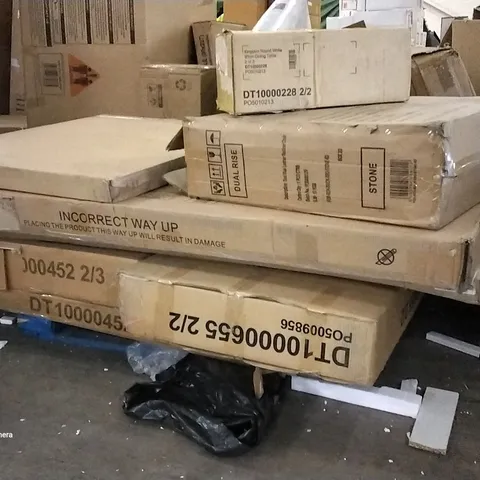 PALET OF BOXED FURNITURE INCLUDING, RECLINER, ROUND DINING TABLE , GARDEN UMBRELLA, OAK FRAME