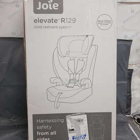 BOXED JOIE ELEVATE R129 CHILD RESTRAINT SYSTEM IN SHALE 76CM-150CM