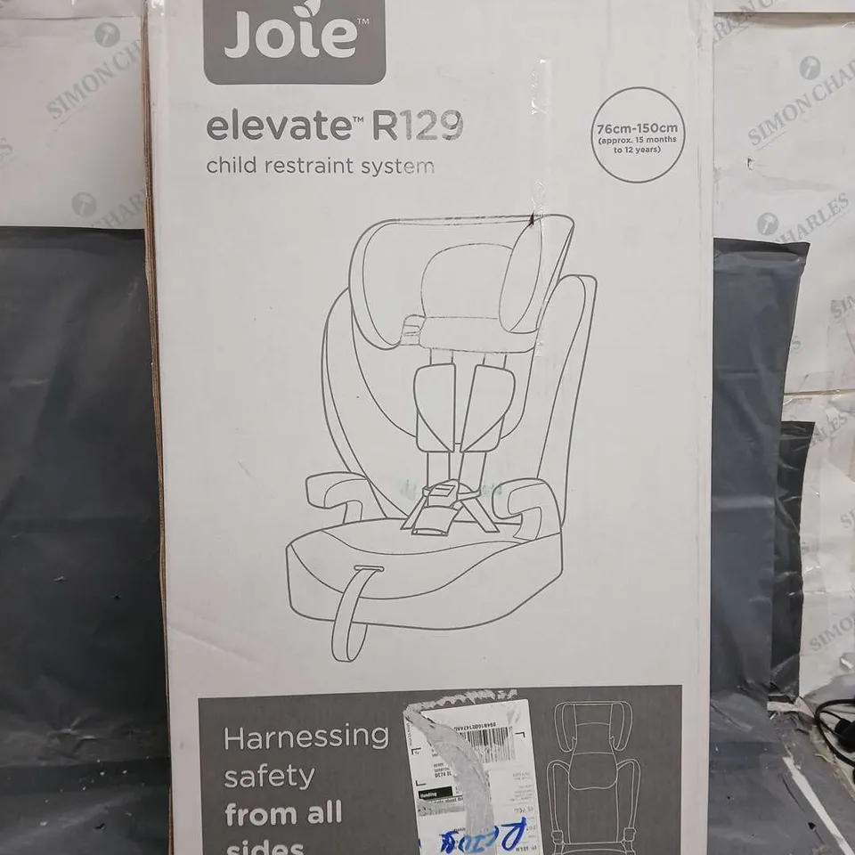 BOXED JOIE ELEVATE R129 CHILD RESTRAINT SYSTEM IN SHALE 76CM-150CM