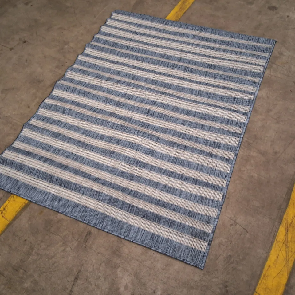 BLUE & WHITE STRIPED RUG APPROXIMATELY 120×160CM