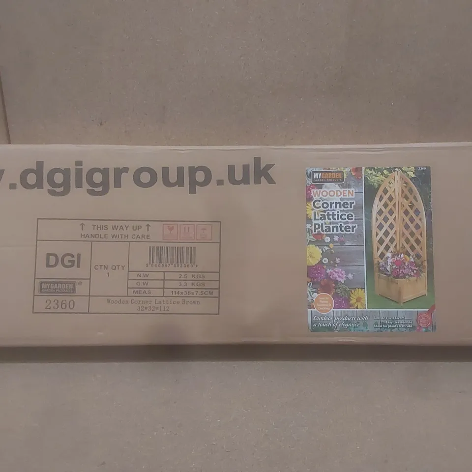 BRAND NEW BOXED MYGARDEN WOODEN CORNER LATTICE PLANTER