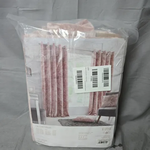 CATHERINE LANSFIELD CRISHED VELVET EYELET CURTAINS IN PINK - 66X72"