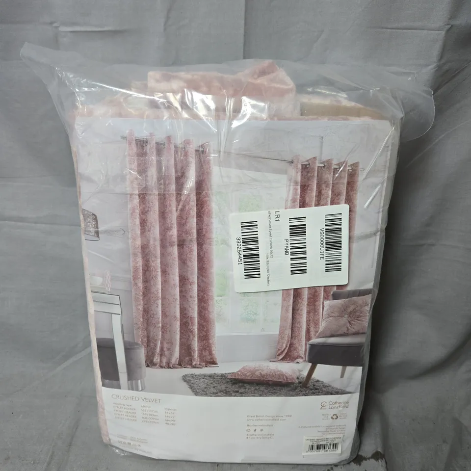 CATHERINE LANSFIELD CRISHED VELVET EYELET CURTAINS IN PINK - 66X72"