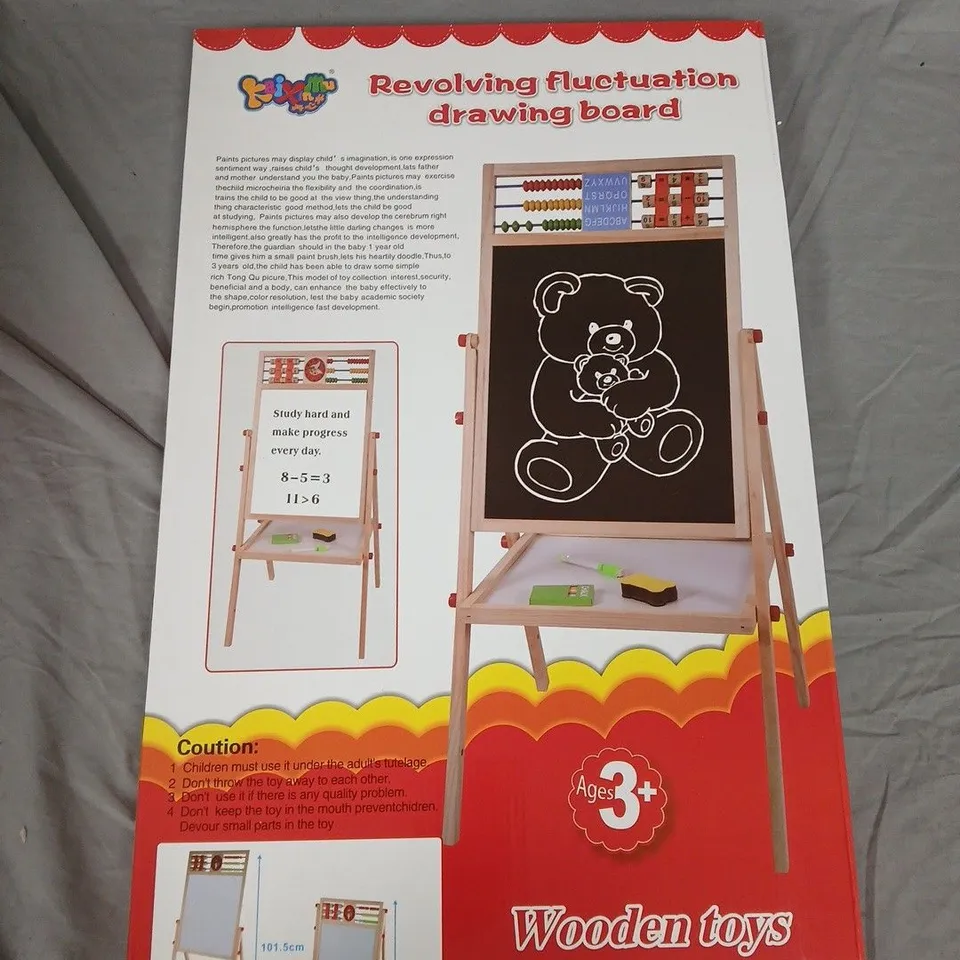 WOODEN KIDS' DRAWING BOARD EASEL WITH CHALKBOARD