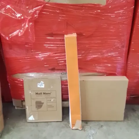 PALLET OF ASSORTED HOUSEHOLD GOODS AND PRODUCTS TO INCLUDE;LETTER CAGE,RETRACTABLE SAFETY GATE,PICTURE FRAME 