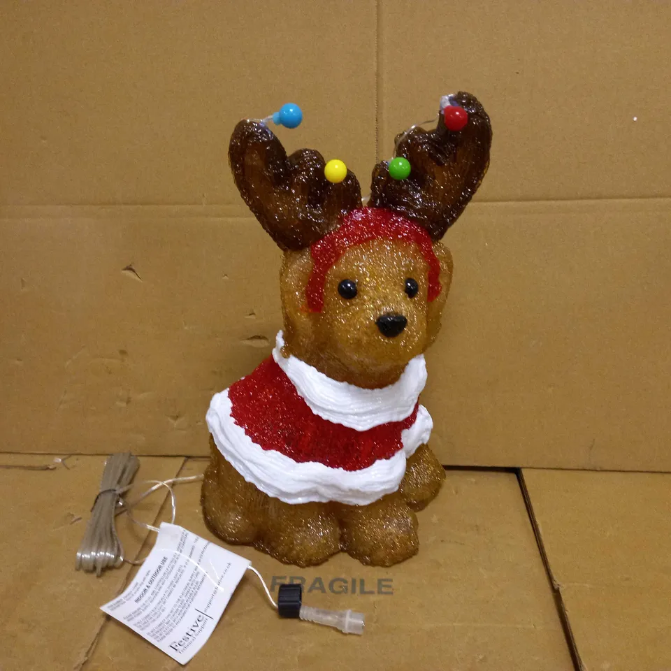 BOXED DESIGNER 33CM OUTDOOR ACRYLIC DOG WITH LIGHTS RRP £29.99