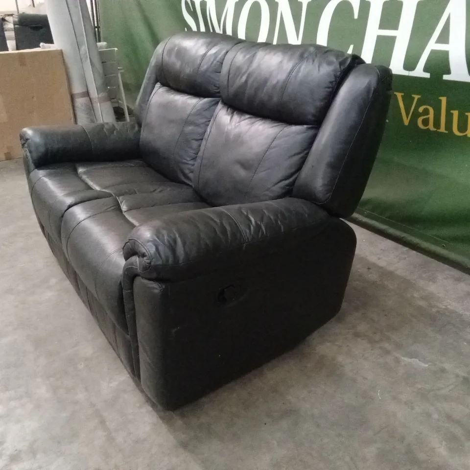 QUALITY DESIGNER 2 SEATER MANUAL RECLINER LEATHER SOFA - BLACK